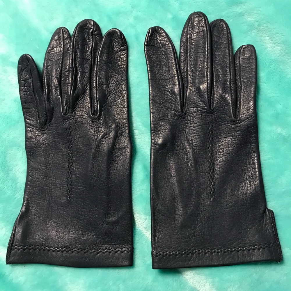 Vintage Navy Blue Leather Gloves